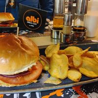 Vegan cheeze burger and pillowy fries 🍀 at Albi in Nerja