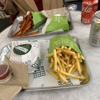 Burger and fries  at Clean Kitchen Club - Camden in London