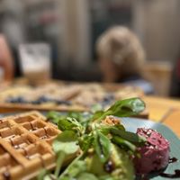 Vegan Waffles with homemade spreads and salad  at Feel Green in Split