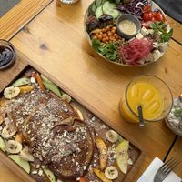 Vegan pancakes and vegan bowl (?) not sure on name. Pancakes came with peanut butter and jam also. Gosh so yummy.   at Feel Green in Split