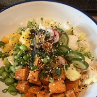 A year and a half later - just as great! Crispy tofu bowl VGF, zen rolls VGF, Mediterranean bowl, vegetarian for my mom.   at Cactus Club in Saskatoon