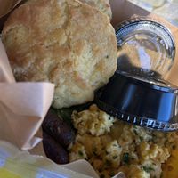 Biscuit platter (2 biscuits, house gravy, eggs, & maple sausage)  at Gregory's Atlanta in Marietta
