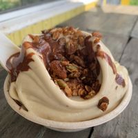 Banana whip + house made granola & fudge at Moksha in Rincon