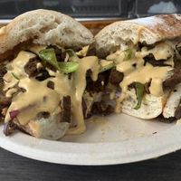 Chzsteak homeade seitan + chz 🤤  at Moksha in Rincon