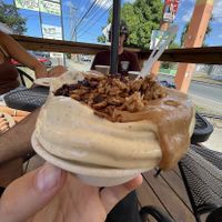 Banana whip w/ homemade granola, local cacao + PB 😍  at Moksha in Rincon