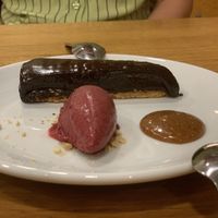 Vegan chocolate cake and sorbet at Orburu Taberna   at Orburu Taberna in San Sebastian