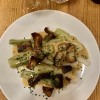 Puerros al vapor con hongos y avellanas  at Orburu Taberna in San Sebastian