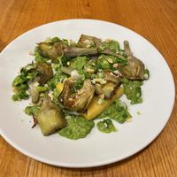 Artichokes with pea purée   at Orburu Taberna in San Sebastian
