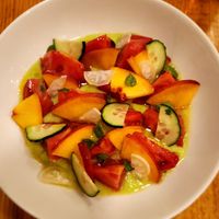 Tomato and peach gazpacho at Orburu Taberna in San Sebastian