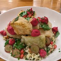 Deep-fried eggplant with couscous at Orburu Taberna in San Sebastian