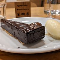 Tarte au chocolate with pear sorbet at Orburu Taberna in San Sebastian