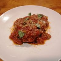 Aubergine with vegan cheese and a tomatosauce at Orburu Taberna in San Sebastian