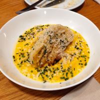 Berza asada, «rissoto» de orzo y calabaza, con mantequilla de salvia y limón (opción vegana) at Orburu Taberna in San Sebastian