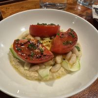 roasted tomatoes on ajoblanco  at Orburu Taberna in San Sebastian
