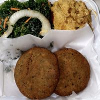 Non Crab Cakes, Garlic Kale and Mac and cheese   at Dodah's Kitchen - Mount Rainier in Mount Rainier