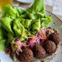 Falafel salad-delicious- don’t forget to ask for no yogurt  at The Lazy Goat in Greenville