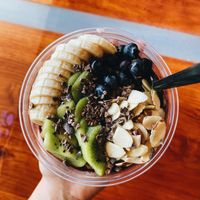 Organic and glutenfree granolas with Cacao nibs. Best Acai Bowls EVARR at Alua's Thrive Bar in Mount Shasta