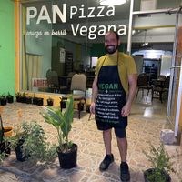 The amazing owner, Damian at Vegan Pizzeria in San Juan