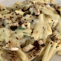 Pasta Alfredo (cream sauce made with white beans)  at Vegan Pizzeria in San Juan