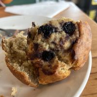 Vegan blueberry muffin (half eaten 😝)  at The Apron Cafe in Christchurch