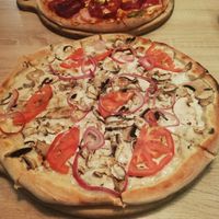 vegan pizza in the front of the picture :) at Simply 33 in Prague