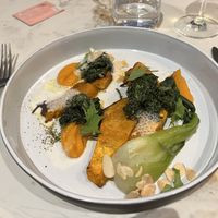 Baked pumpkin with garlic flavoured seaweed, almond espuma, bokchoi and sweet potato purée. 👌  at À Terra Azor in Sao Miguel