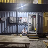 Outside of Nimi's at Nimi's in Medellin