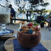 Maca latte...the best ever! And my favourite pudding❤❤❤ at Banova Villa Beach Bar in Rab