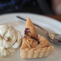 Looks good. Dry and rock solid Bakewell tart at The Leaping Salmon in Berwick-upon-tweed