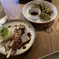 Korean tofu from the special board and vegetable gyozas  at Umi in Tenby