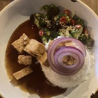 Teriyaki tofu and sesame broccoli   at Umi in Tenby