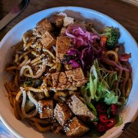 Chilli tofu udon noodles at Umi in Tenby