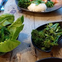 Broccoli in sesame. Seaweed with edamame beans at Umi in Tenby