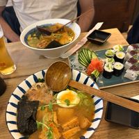 Chilli Tofu ramen with Vegetable Sushi Platter at Umi in Tenby