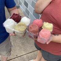 Lemon, green grape, cherry, raspberry, strawberry, lime, kiwi, and blueberry! Two flights, all the flavors of the day!  at Ava's Italian Ice in Chicago