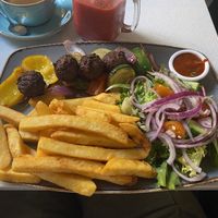 Vegan falafel Shish with chips  at Walnuts in Orpington