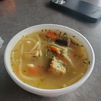 "Chicken" noodle soup at The Rooted Vegan in Angola