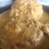 Biscuits and gravy at The Rooted Vegan in Angola