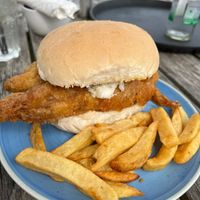 This is the vegan chip shop bap with battered banana blossom at The Ship Inn in Holt