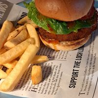 Burger and chips at The Oak Tree Inn in Balmaha