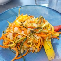 Oil free garlic sauce on vegetable noodles at Mezzo in Dublin