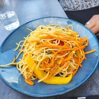 Oil free garlic sauce over vegetable and pasta blend at Mezzo in Dublin