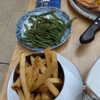 Sides; green beans with salsa Verde, & fries at Ego Mediterranean in Sheffield