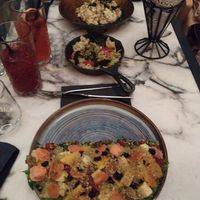 Vegan rissotto, smoked tofu salad and vegan dippery at Linea - Closer To The Moon in Bucharest