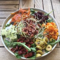 Carrot "salmon" salad with cashew cheese. at Burė in Nida