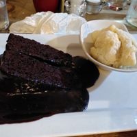 Amazing chocolate fudge cake and vegan ice-cream (Nov 2021) at The Cheshire Cheese Inn in Hope
