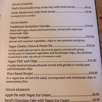 Vegan menu (May 2023)  at The Cheshire Cheese Inn in Hope