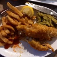 Vegan fish and chips  at The Cheshire Cheese Inn in Hope