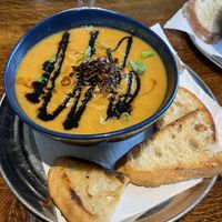 Sweet potato soup   at Steamy Buddha in Ellsworth
