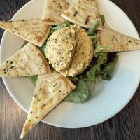 Humus and warm pita  at Kayak Kafe - Broughton in Savannah